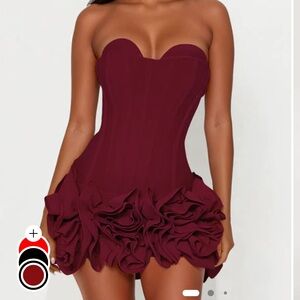 Fashion Nova Burgundy Rosette Mini Dress